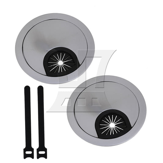 BQLZR Zinc Alloy Desk Wire Grommet Cable Hole Roubd Cover 60mm Hole Dia Silver