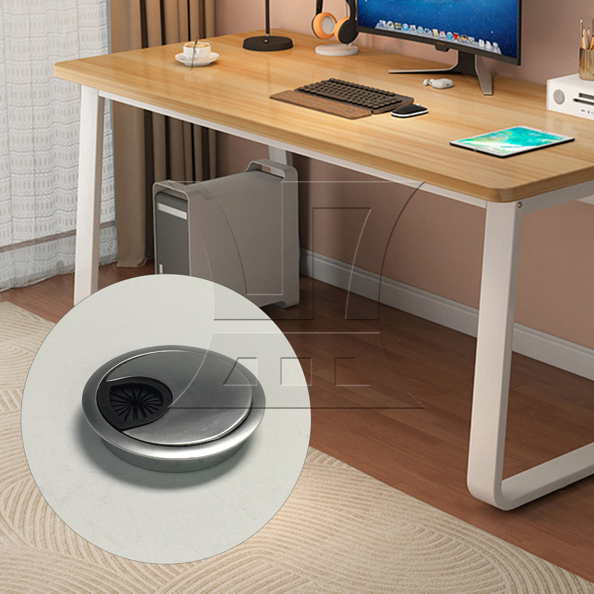 BQLZR Zinc Alloy Desk Wire Grommet Cable Hole Roubd Cover 60mm Hole Dia Silver