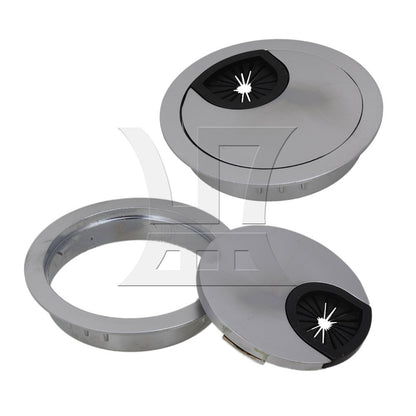 BQLZR Zinc Alloy Desk Wire Grommet Cable Hole Roubd Cover 60mm Hole Dia Silver