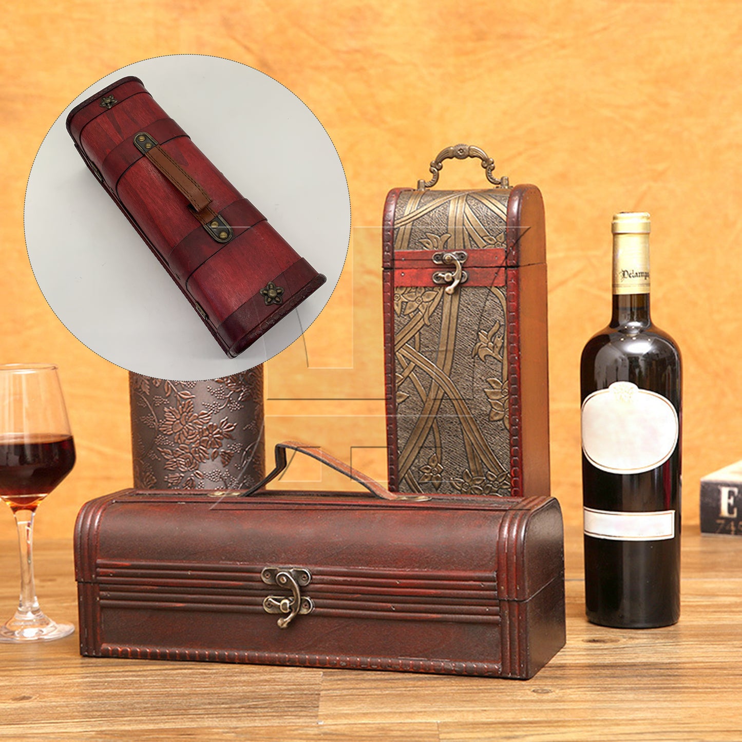 BQLZR Exquisite Retro Wooden Gift Box Vintage Wine Storage Box Case Holder