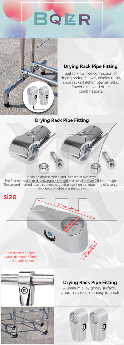 BQLZR  Metal Drying Rack Pipe Fittings Two-way Connector 0.98inch Silver