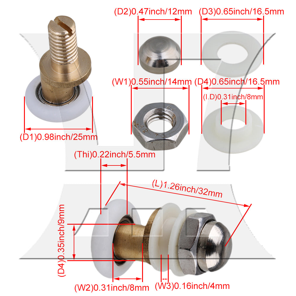 BQLZR Partiality Shower Door Roller Runner Wheel 25mm For 5mm-8mm Glass Replacement