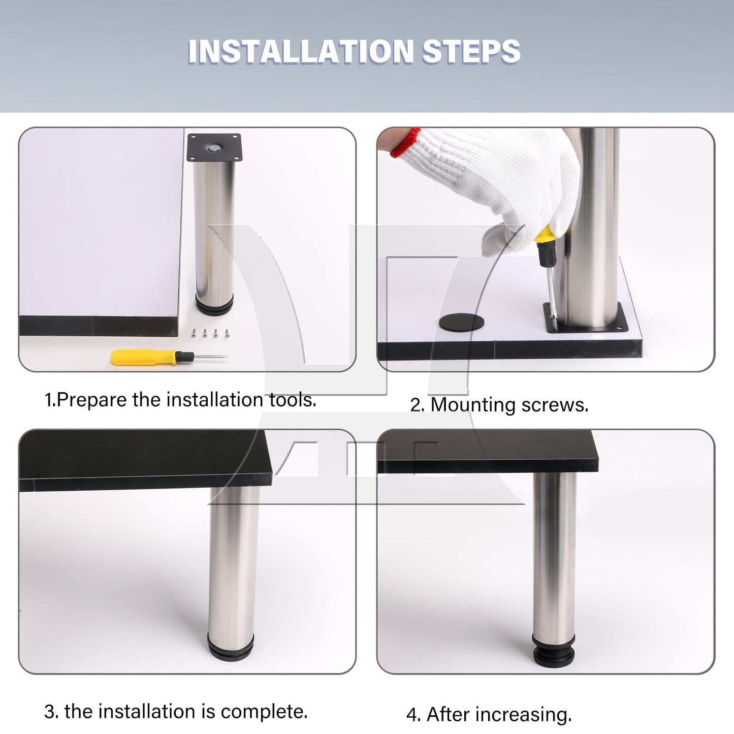 BQLZR Adjustable Stainless Steel Furniture Legs w/ Feet Pad 1.97" x 7.87"