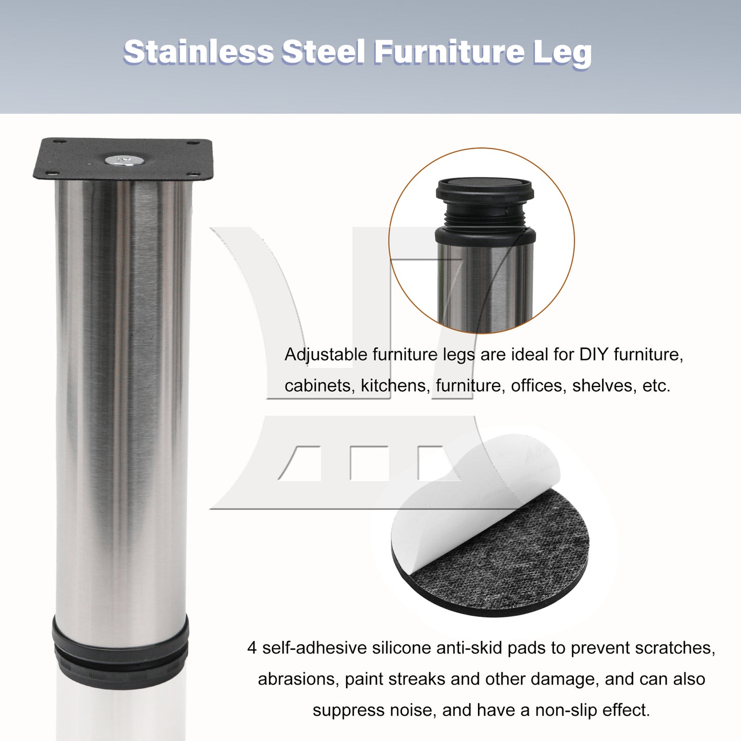 BQLZR Adjustable Stainless Steel Furniture Legs w/ Feet Pad 1.97" x 7.87"