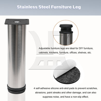 BQLZR Adjustable Stainless Steel Furniture Legs w/ Feet Pad 1.97" x 7.87"