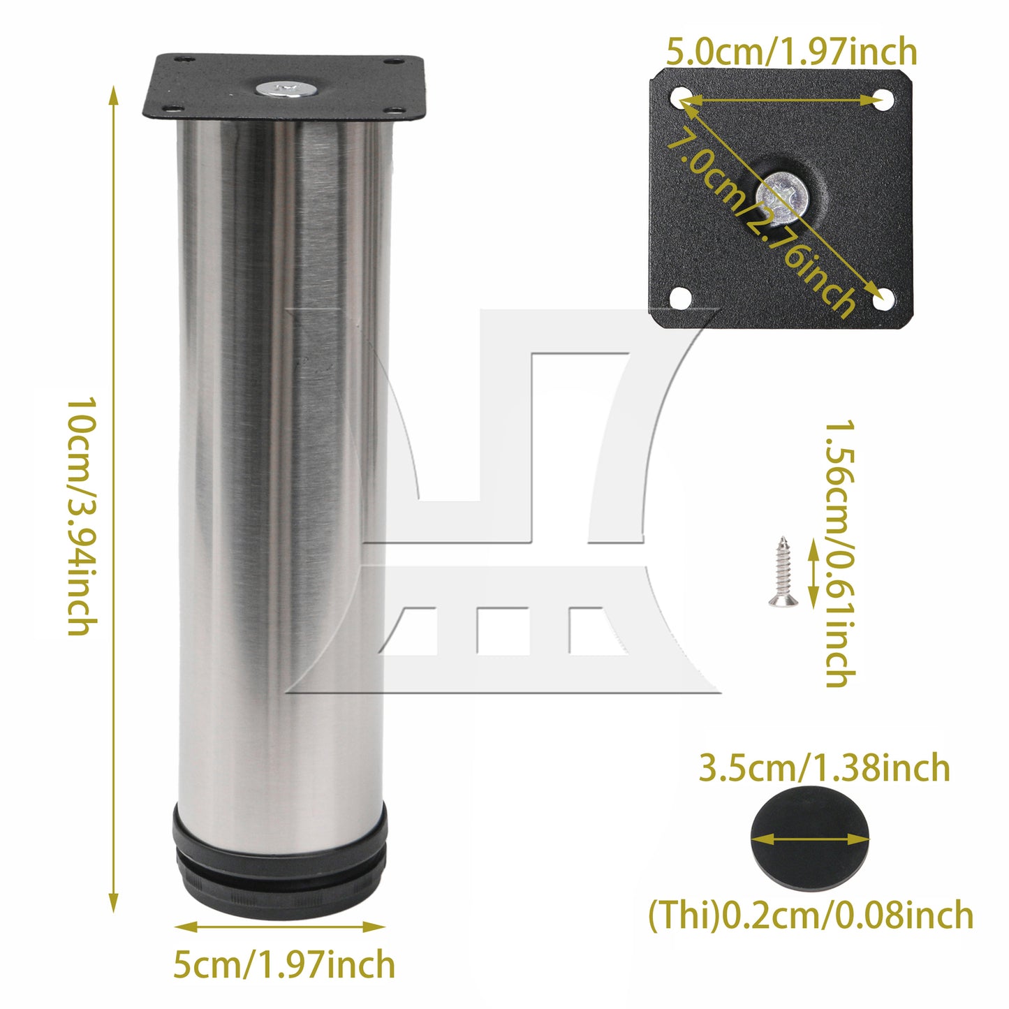 BQLZR Adjustable Stainless Steel Furniture Legs w/ Feet Pad 1.97" x 7.87"