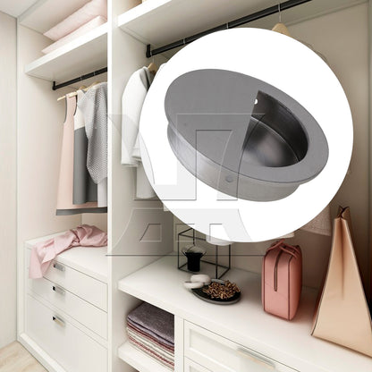 BQLZR Silver Circle Flush Concealed 304 Stainless Steel Closet Knob OD 70mm/2.76"