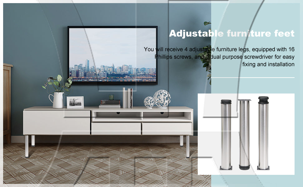 BQLZR  50x350mm Adjustable Cabinet Coffee Table Leg Stainless Steel w/ Screws