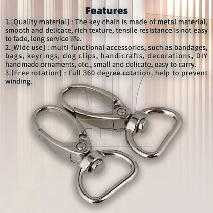 BQLZR 10pcs 16mm D-shape Swivel Zinc Alloy Clasps Buckle Snap Hook for Bag Straps