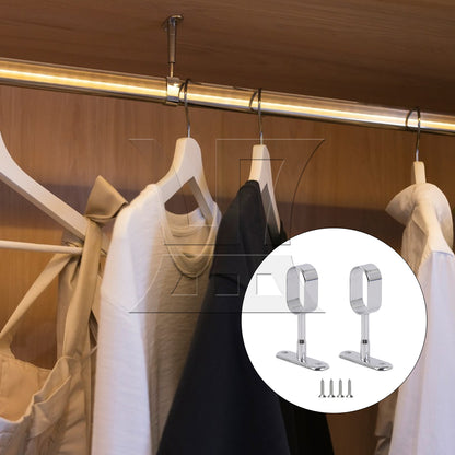 BQLZR 16mm Zinc Alloy Oval Closet Rod Middle Support Hanging Pass Pack of 2