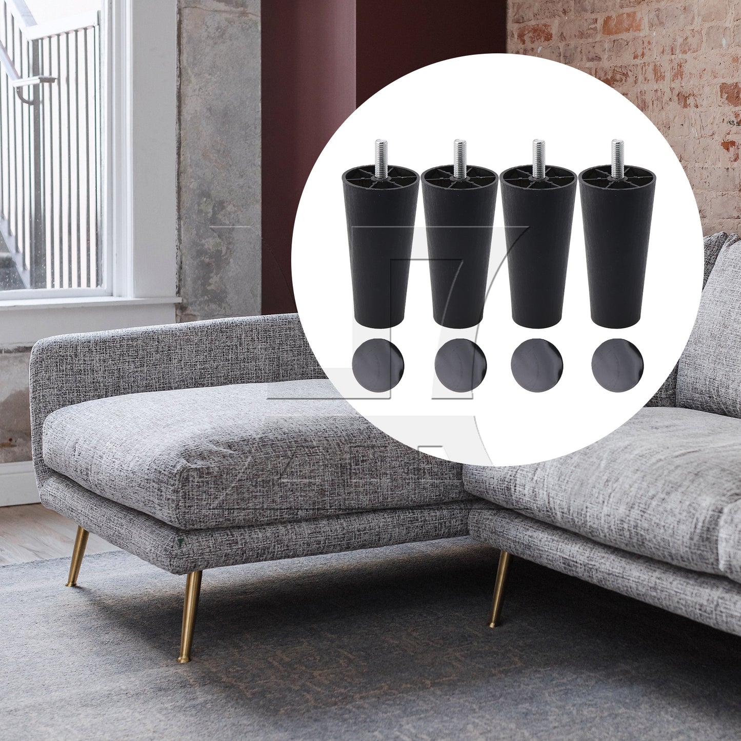BQLZR Round Tapered Black Plastic Furniture Legs for Sofa 120x 60 x 38mm