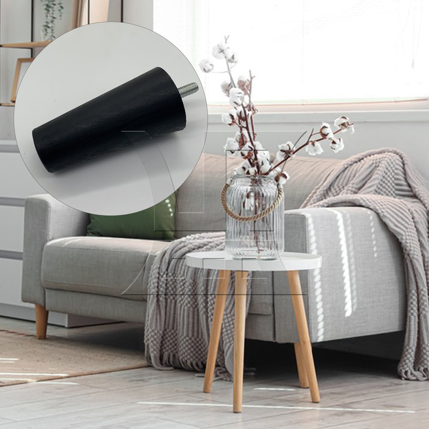 BQLZR Round Tapered Black Plastic Furniture Legs for Sofa 120x 60 x 38mm