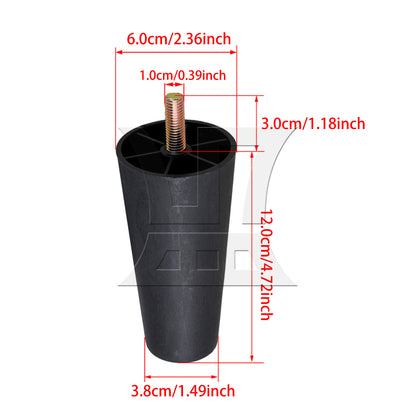 BQLZR Round Tapered Black Plastic Furniture Legs for Sofa 120x 60 x 38mm