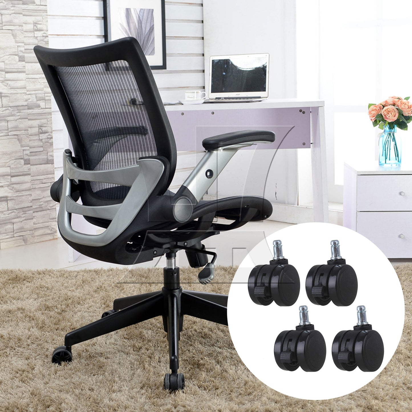 BQLZR  Furniture Office Chair PU Swivel Caster Wheel BQLZR Grip Ring Stem w/ Brake