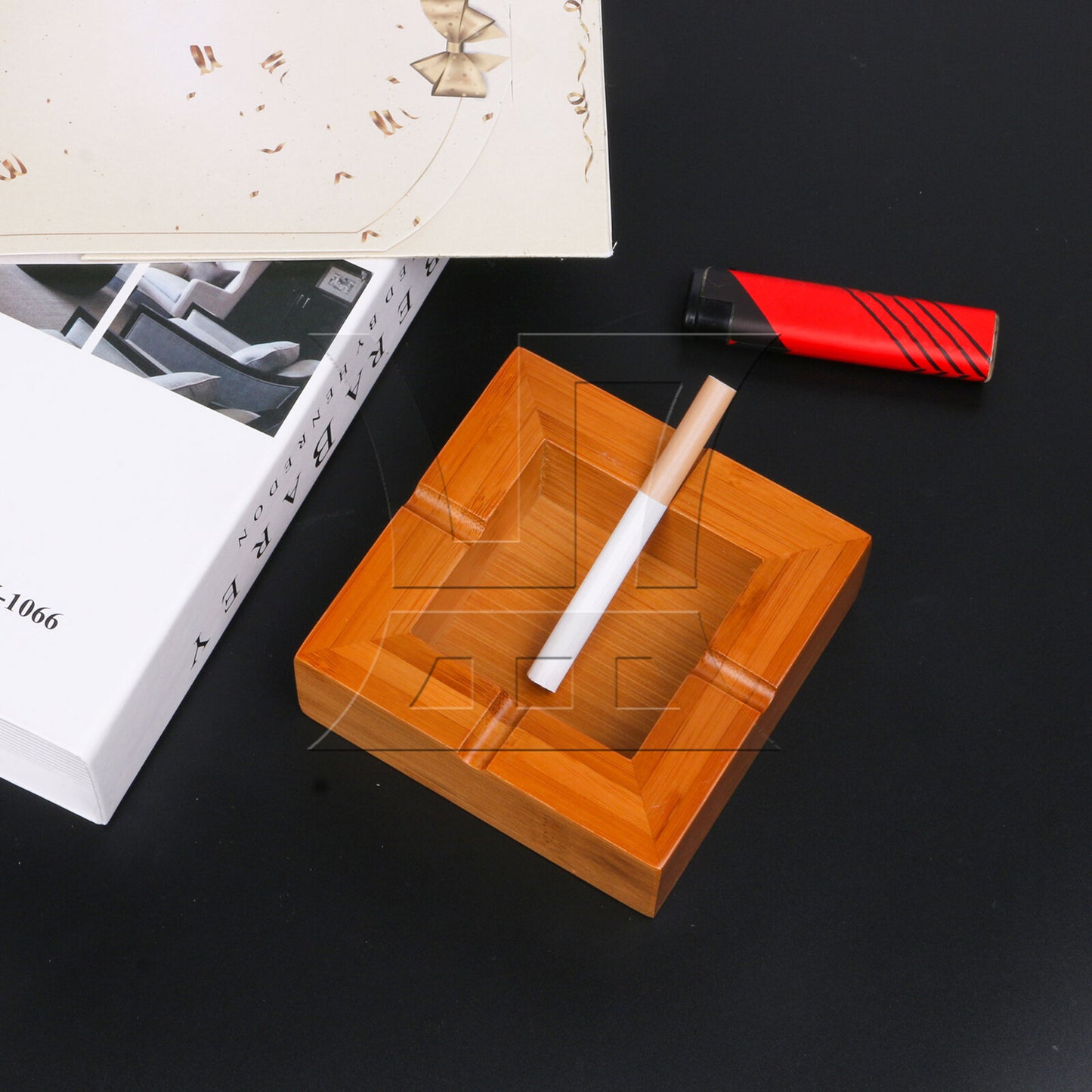 BQLZR 10cm Bamboo Square Cigarette Ashtray Ashes Tray Smoking Cigar Holder