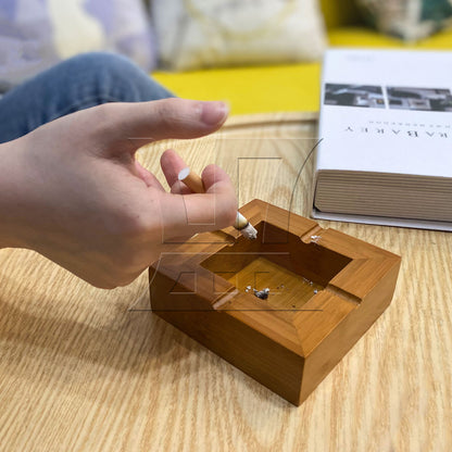 BQLZR 10cm Bamboo Square Cigarette Ashtray Ashes Tray Smoking Cigar Holder