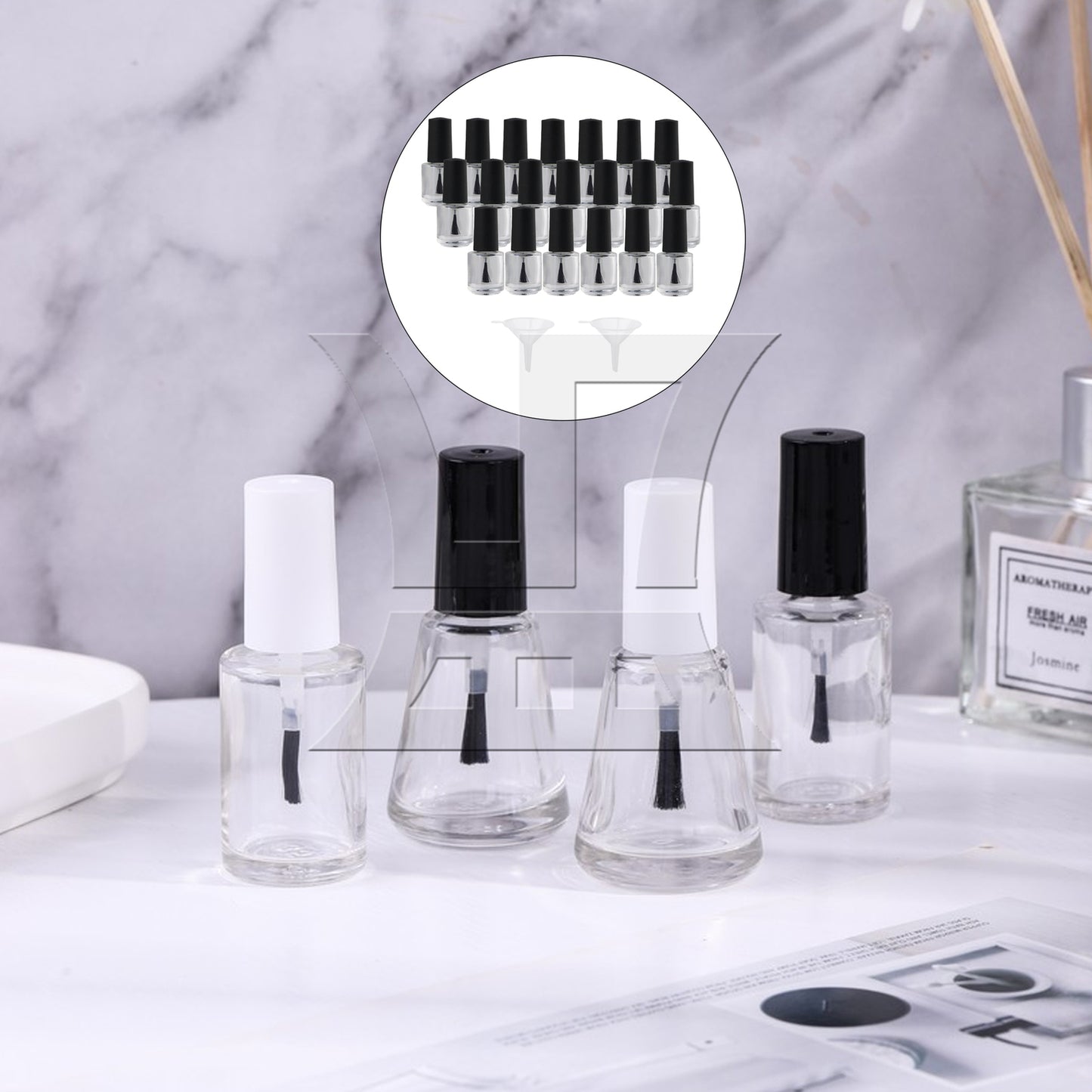 BQLZR 5ml Black Transparent Round Empty Polish Glass Bottle W/ Brush