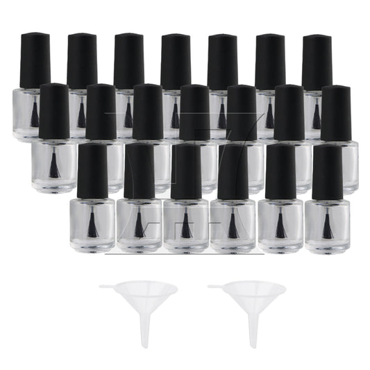 BQLZR 5ml Black Transparent Round Empty Polish Glass Bottle W/ Brush
