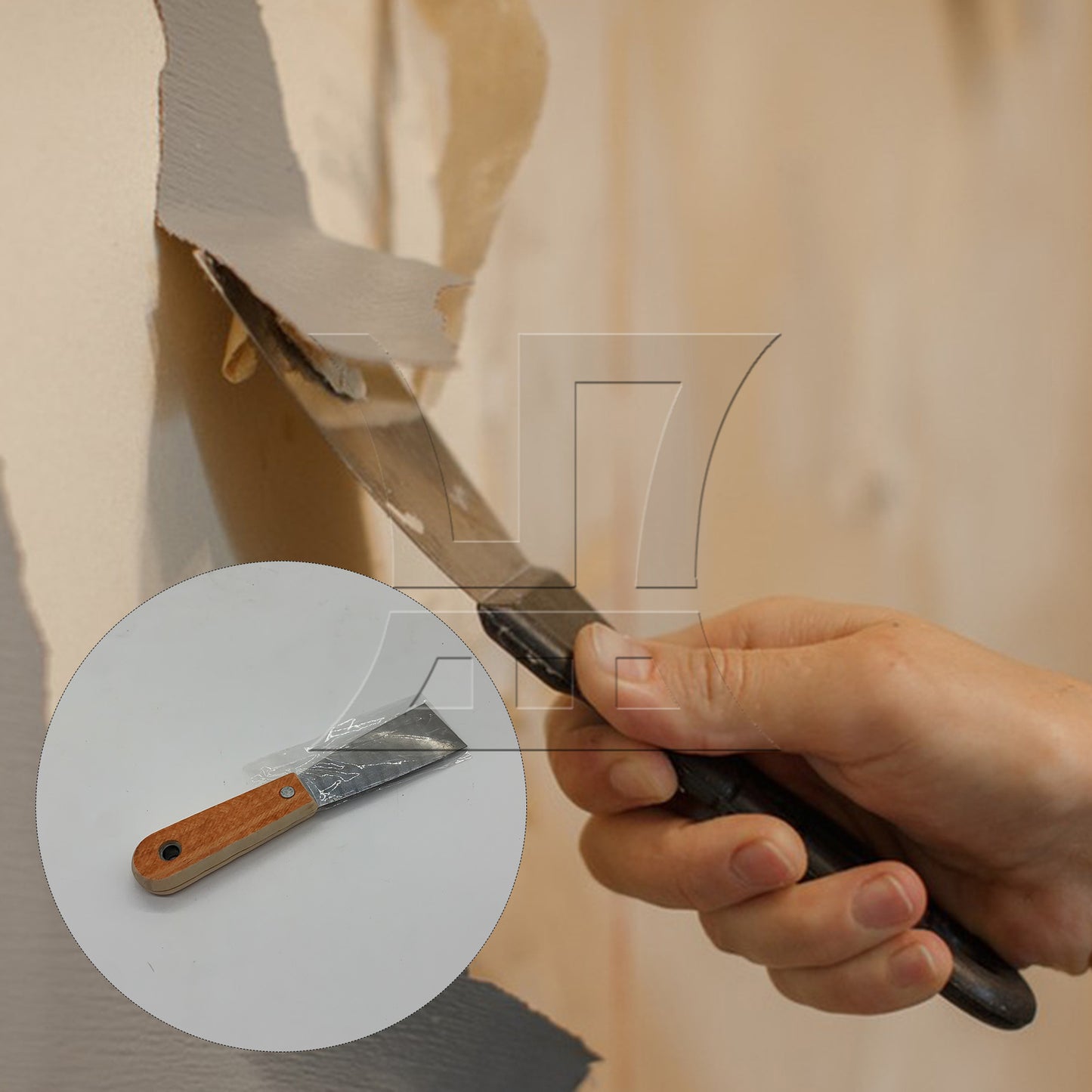 BQLZR Wooden Handle Stainless Steel Putty Heat-treated 1.5inch