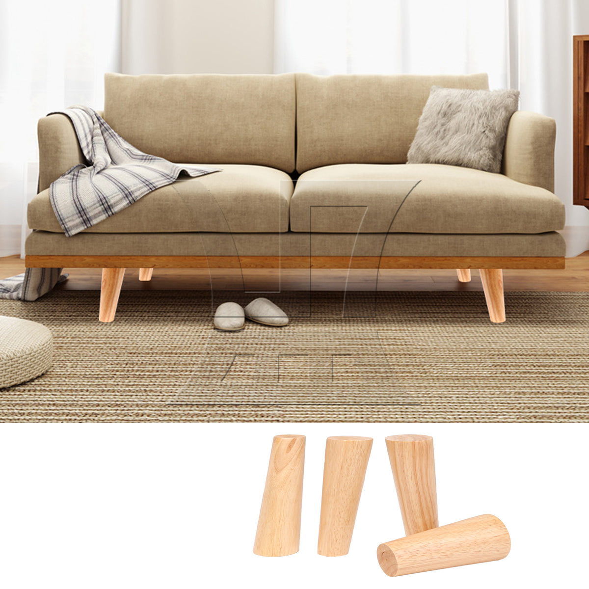 BQLZR 4 Pieces Wooden Furniture Leg Bed Table Feet for Home Sofa 150mm Wood Color