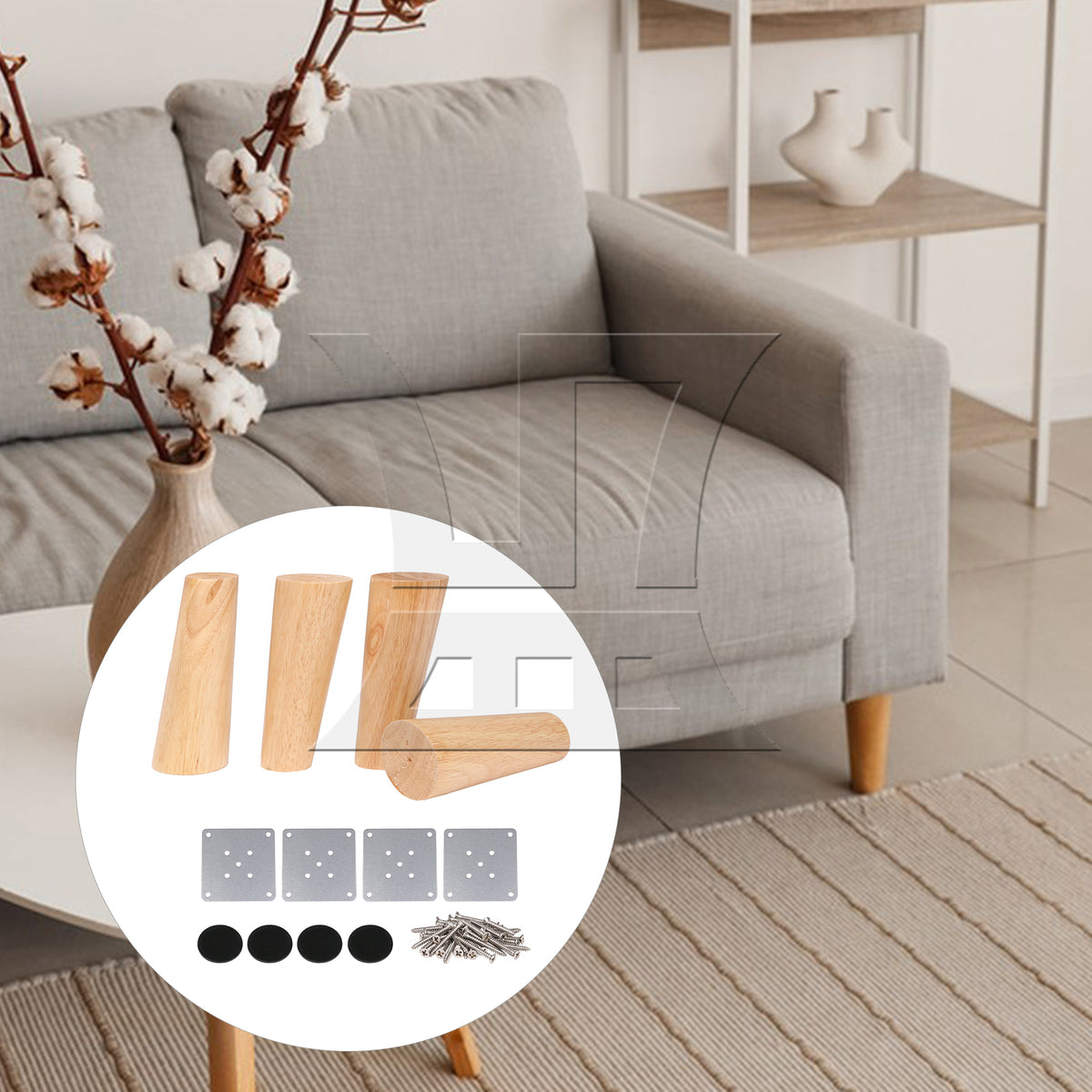 BQLZR 4 Pieces Wooden Furniture Leg Bed Table Feet for Home Sofa 150mm Wood Color