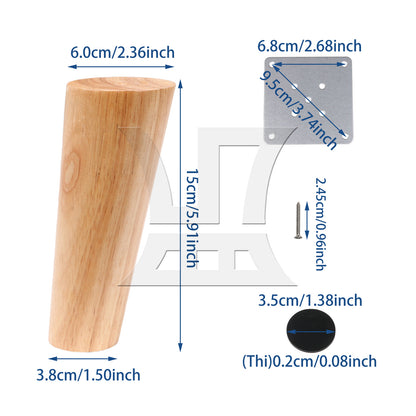 BQLZR 4 Pieces Wooden Furniture Leg Bed Table Feet for Home Sofa 150mm Wood Color