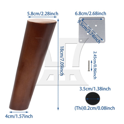BQLZR  Solid Wood Furniture Leg & Plate & Screw & Pad 7.09 inch Walnut Color
