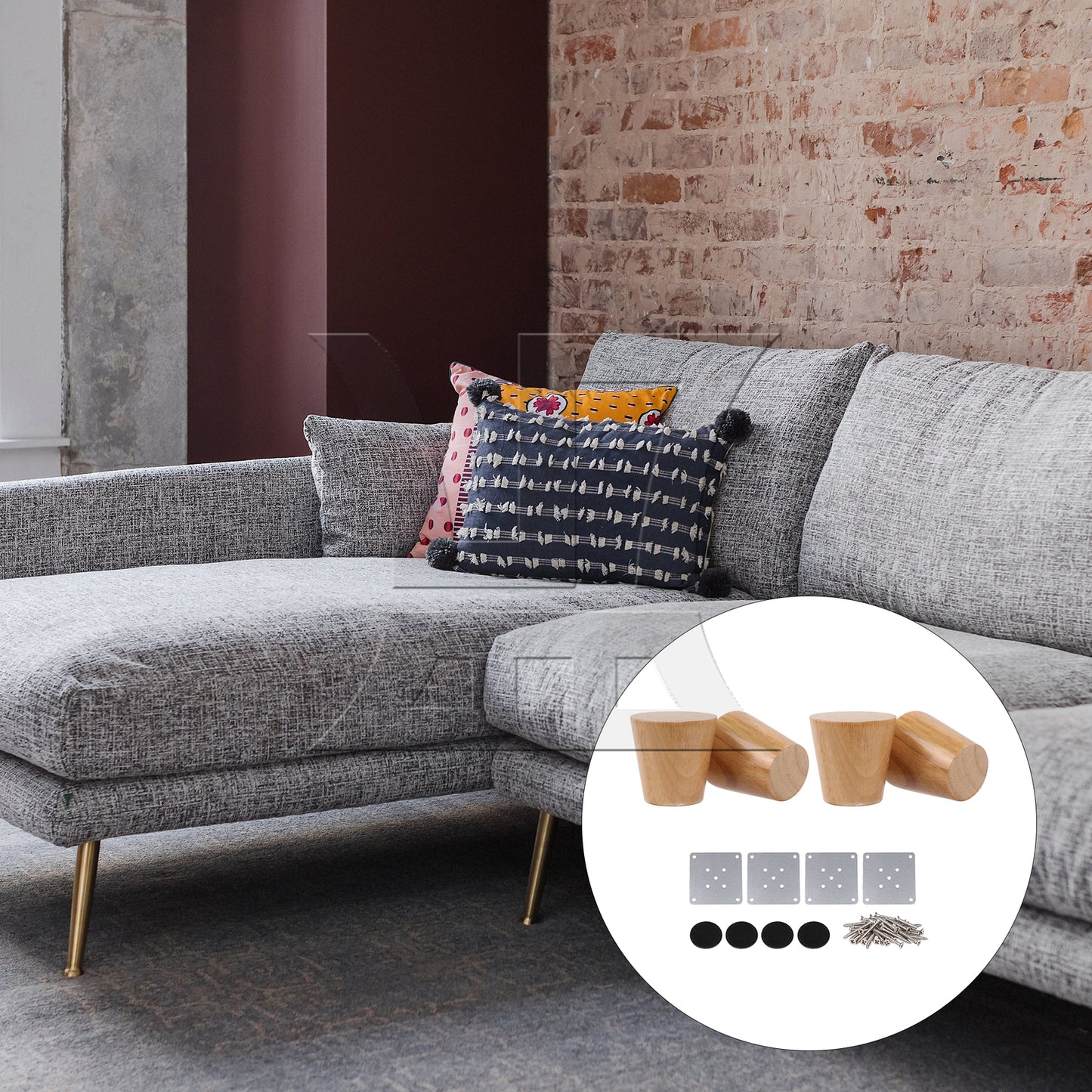 BQLZR Wooden Furniture Legs Feet w/ Plates for Sofa Tea Table 60x60x37mm
