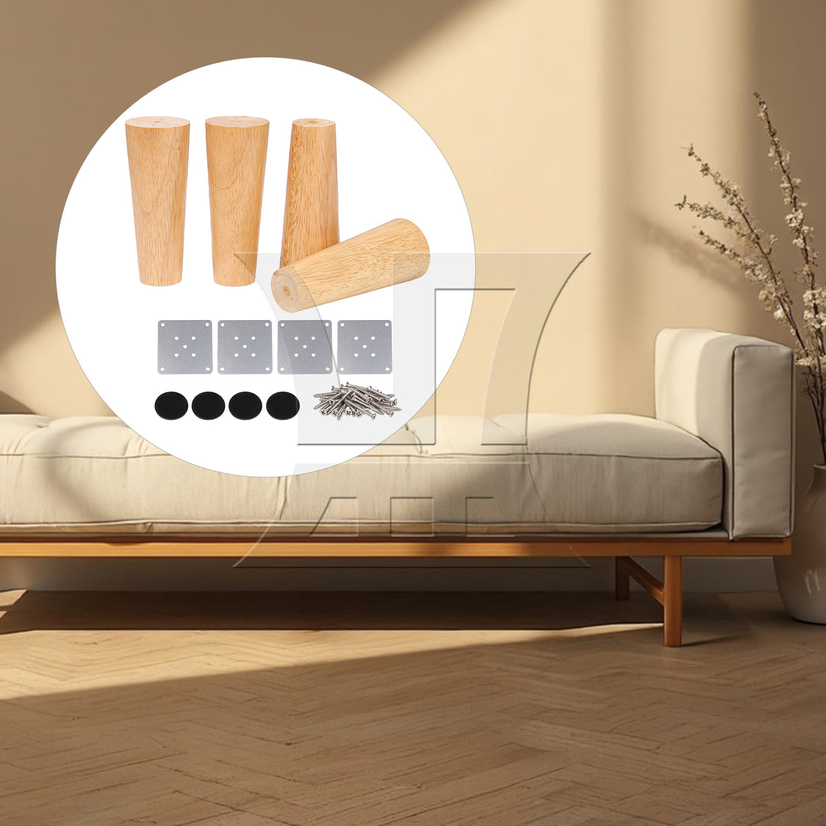 BQLZR 4Pieces 5.9x2.28Inch Wooden Furniture Legs for Sofa Chairs w/ Mounting Plate