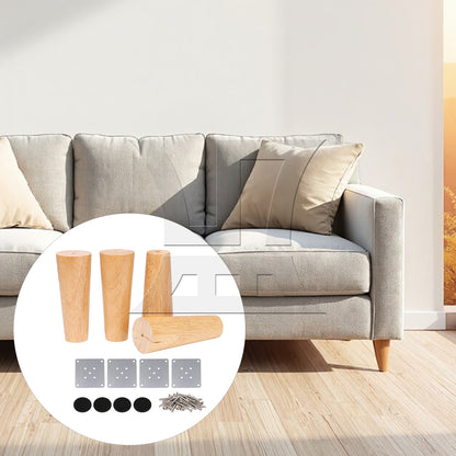 BQLZR 4Pieces 5.9x2.28Inch Wooden Furniture Legs for Sofa Chairs w/ Mounting Plate
