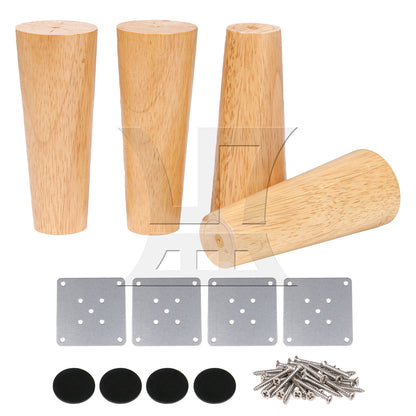 BQLZR 4Pieces 5.9x2.28Inch Wooden Furniture Legs for Sofa Chairs w/ Mounting Plate