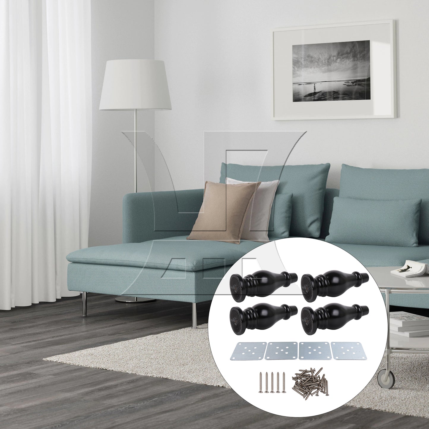 BQLZR  Black Wood Gourd-shaped Furniture TV Cabinet Sofa Legs 18x6.5x2.5cm