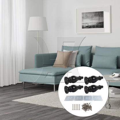 BQLZR  Black Wood Gourd-shaped Furniture TV Cabinet Sofa Legs 18x6.5x2.5cm