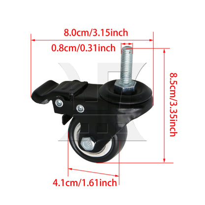 BQLZR 1.5" Plate Swivel Caster Wheels Brake M8 Thread Stem for Rack Shelf