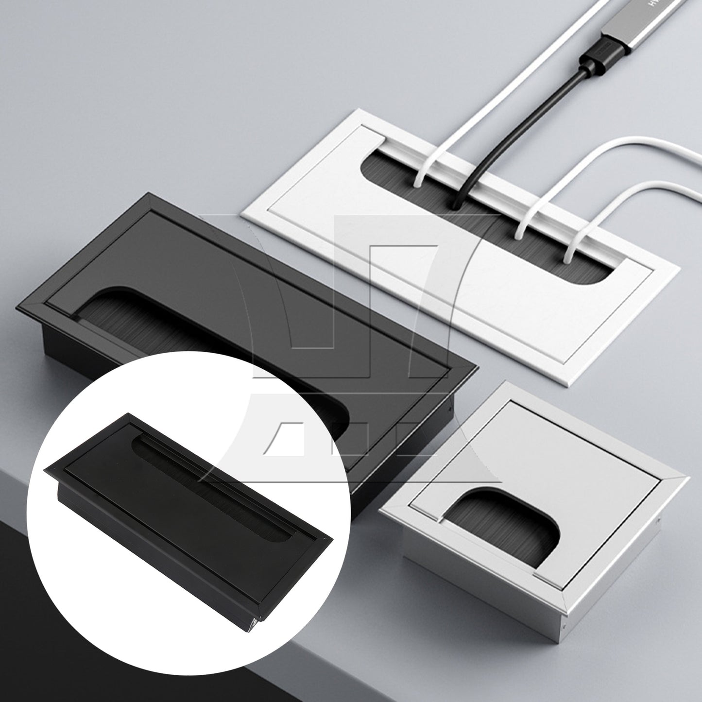 BQLZR Computer Desk Rectangle Wire Cable Grommet Hole Cover Black 16cm Length