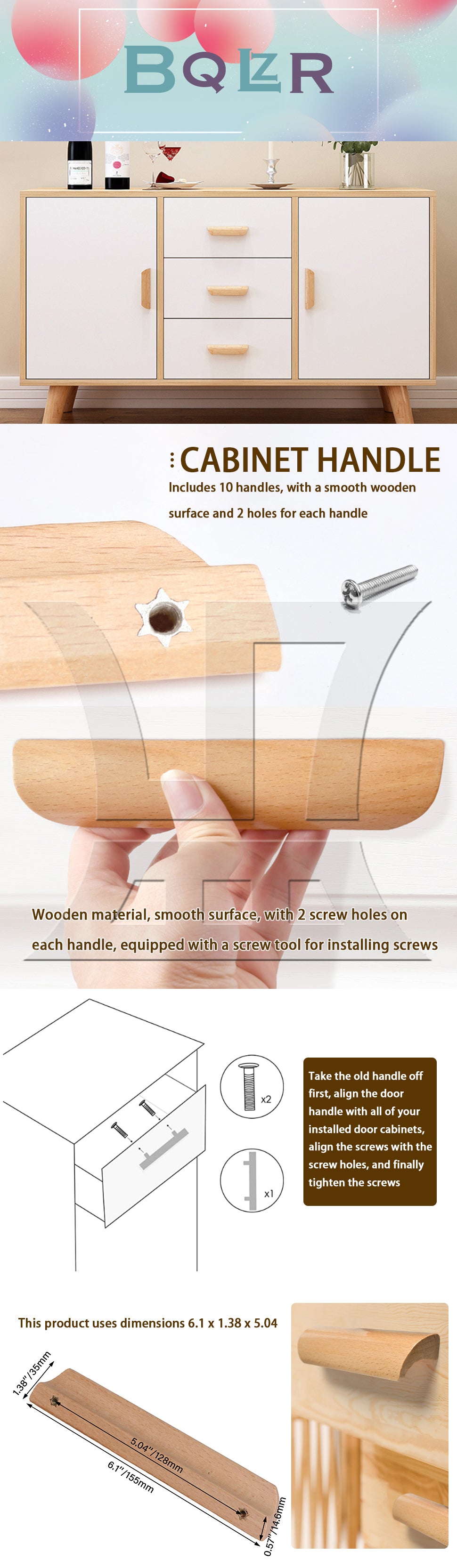 BQLZR 128mm Pitch Wooden Cabinet Hardware Handle Pull for Drawers