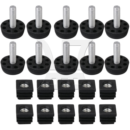BQLZR M8 Female Thread 2x2cm Square Tube Insert End Cap With Adjust Feet BQLZR