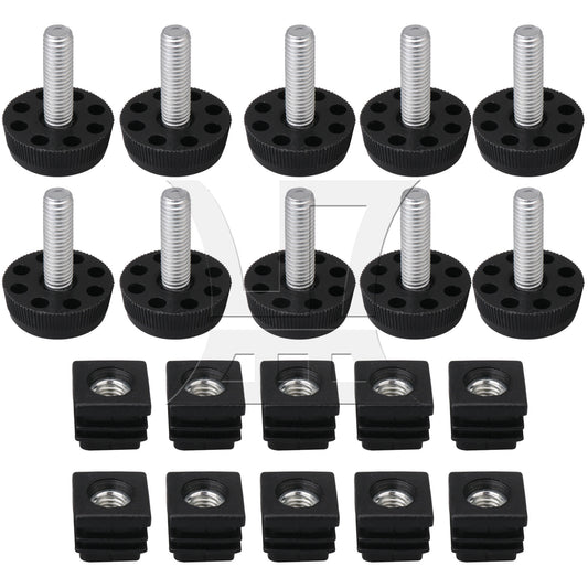 BQLZR M8 Female Thread 2x2cm Square Tube Insert End Cap With Adjust Feet BQLZR