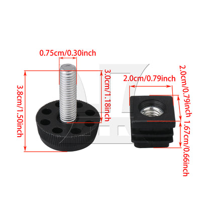 BQLZR M8 Female Thread 2x2cm Square Tube Insert End Cap With Adjust Feet BQLZR