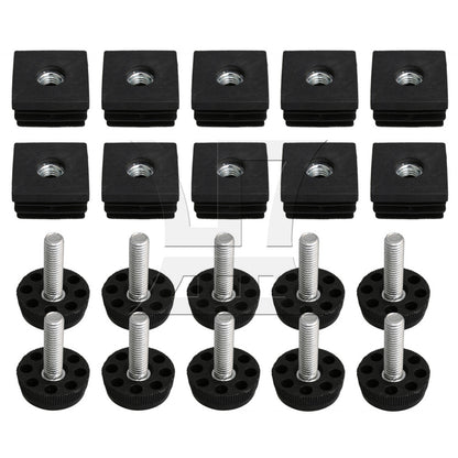 BQLZR M8 Female Thread 3x3cm Square Tube Insert End With Adjust Feet BQLZR