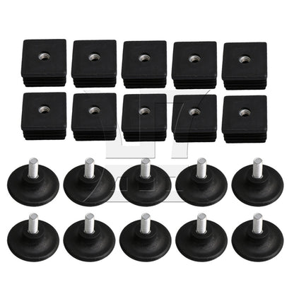 BQLZR M8 Female Thread 4x4cm Square Tube Insert End With Thread Feet BQLZR