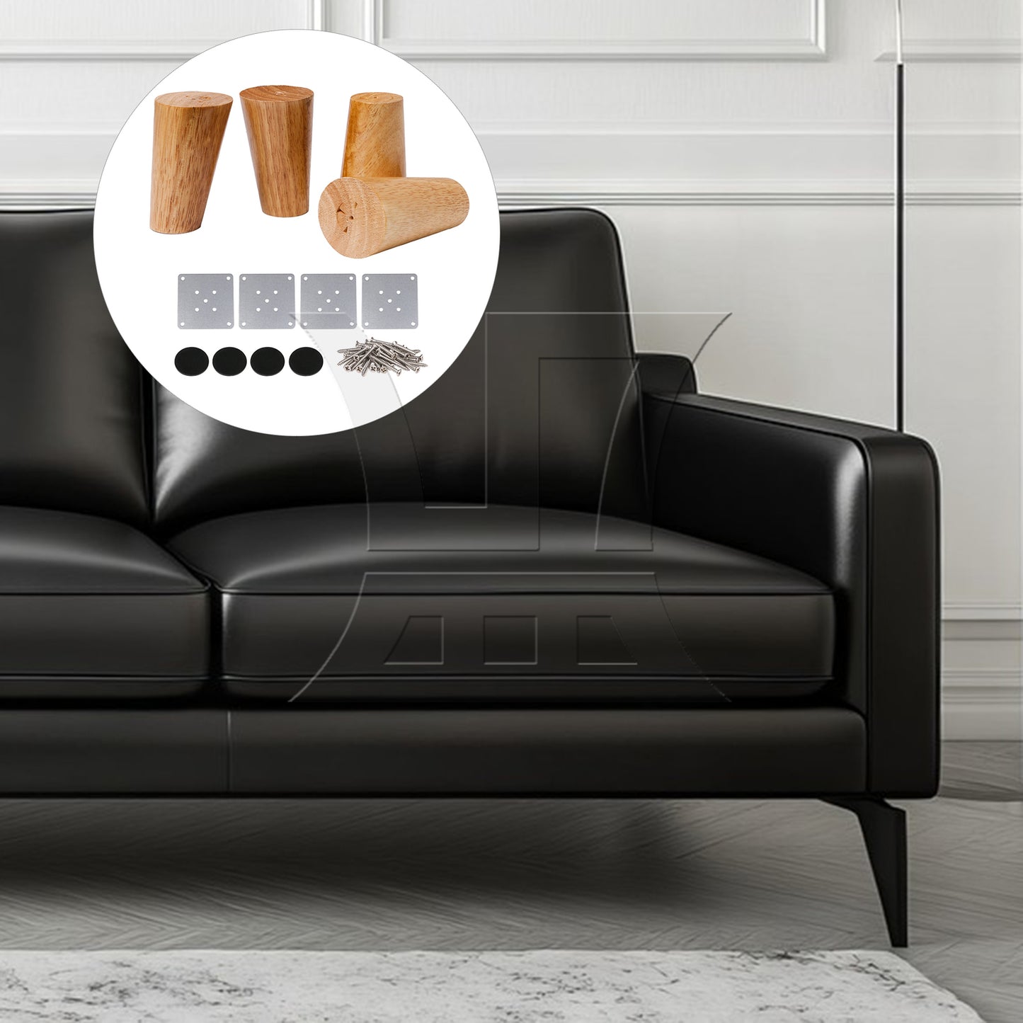 BQLZR 3.94x2.17Inch Round Wooden Furniture Sofa Legs Feet w/ Plates Screws