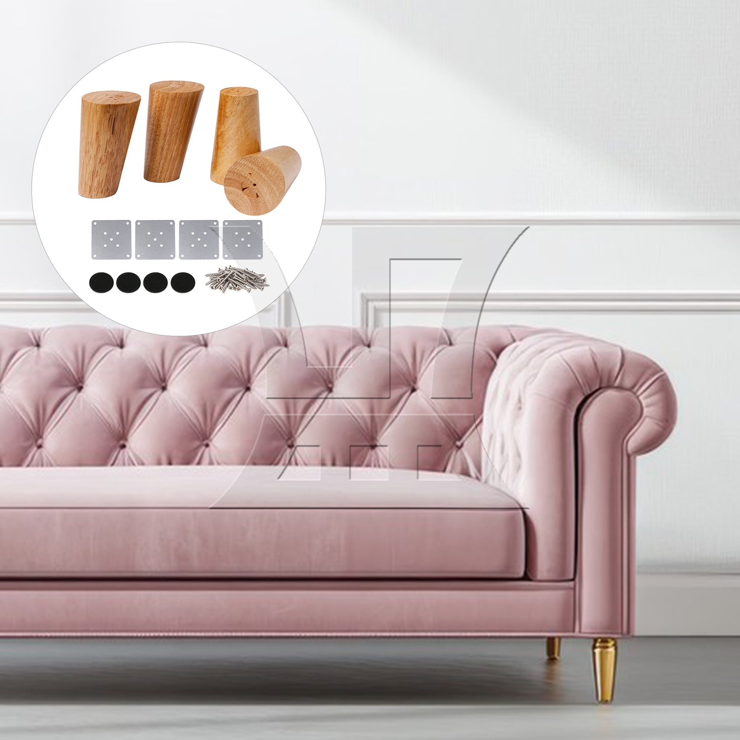 BQLZR 3.94x2.17Inch Round Wooden Furniture Sofa Legs Feet w/ Plates Screws