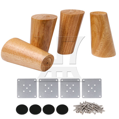 BQLZR 3.94x2.17Inch Round Wooden Furniture Sofa Legs Feet w/ Plates Screws
