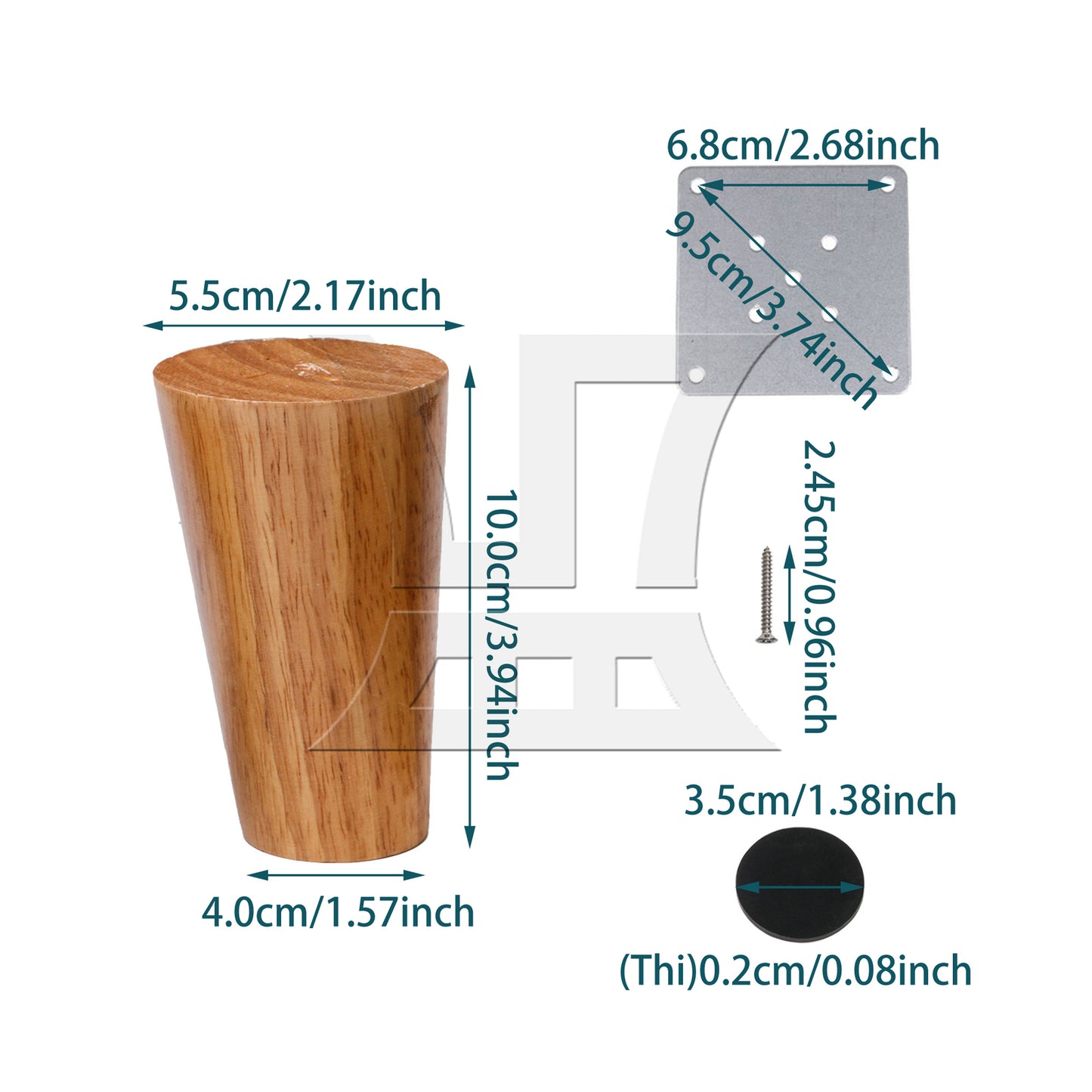 BQLZR 3.94x2.17Inch Round Wooden Furniture Sofa Legs Feet w/ Plates Screws