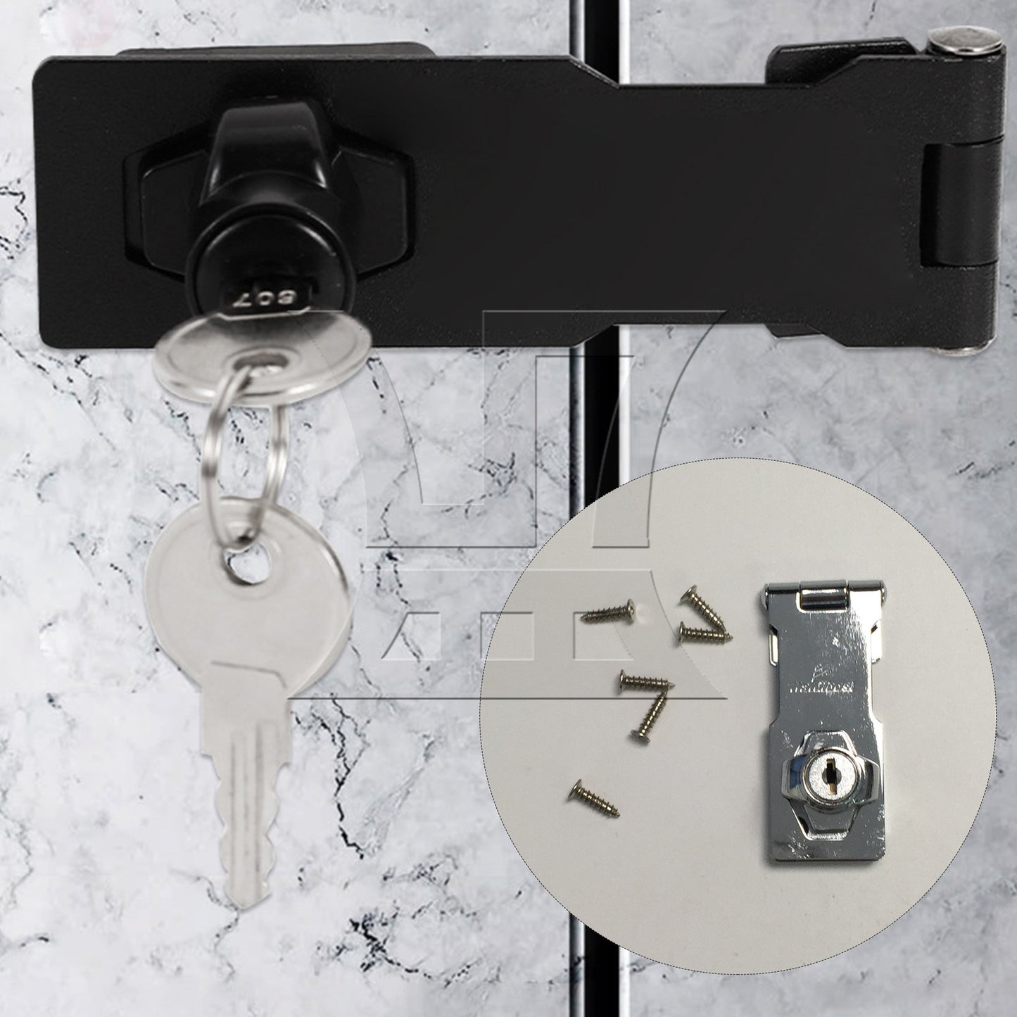 BQLZR 3" Security Hasp Staple Keyed Lock w/Alike Key for Home Hardware