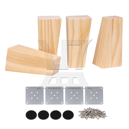 BQLZR  Trapezoidal Pine Wooden Furniture Leg 4.72" with Mounting Part Wood Color