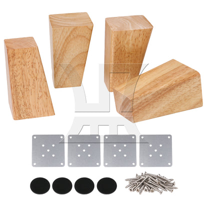 BQLZR 4Pieces Trapezoidal Wooden Furniture Leg 3.94" Wood Color with Mounting Part