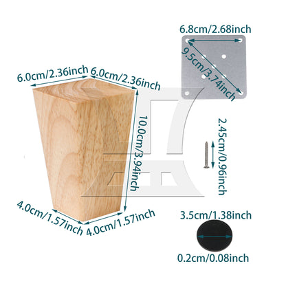 BQLZR 4Pieces Trapezoidal Wooden Furniture Leg 3.94" Wood Color with Mounting Part