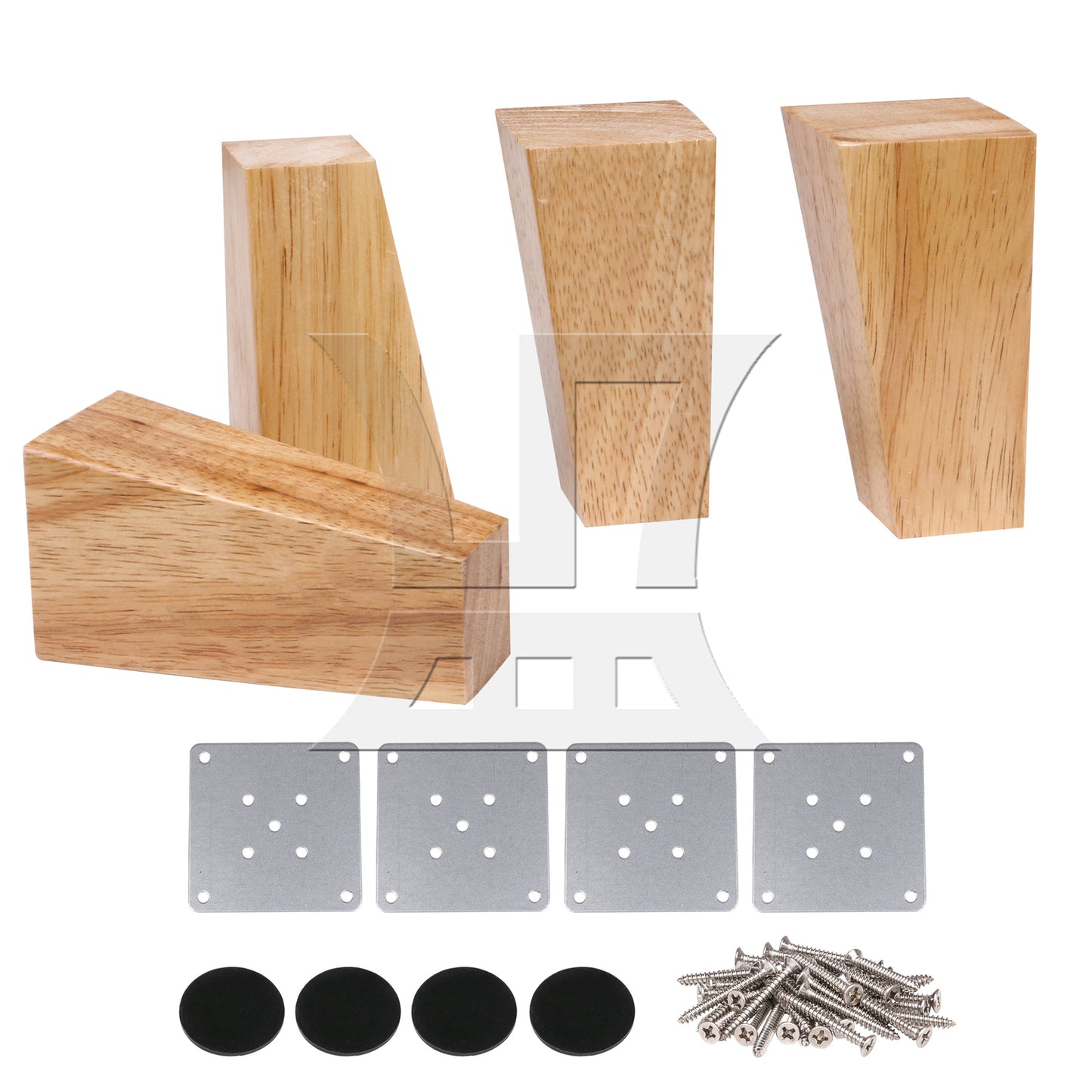 BQLZR Solid Wood Trapezoidal Furniture Leg & Mount Plate & Screw & Pad 4.72"